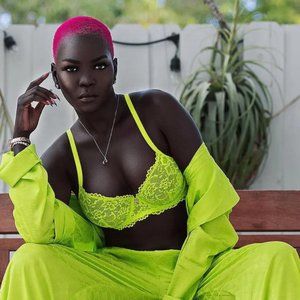 Savage X Fenty Floral Lace Unlined Bra in acid green